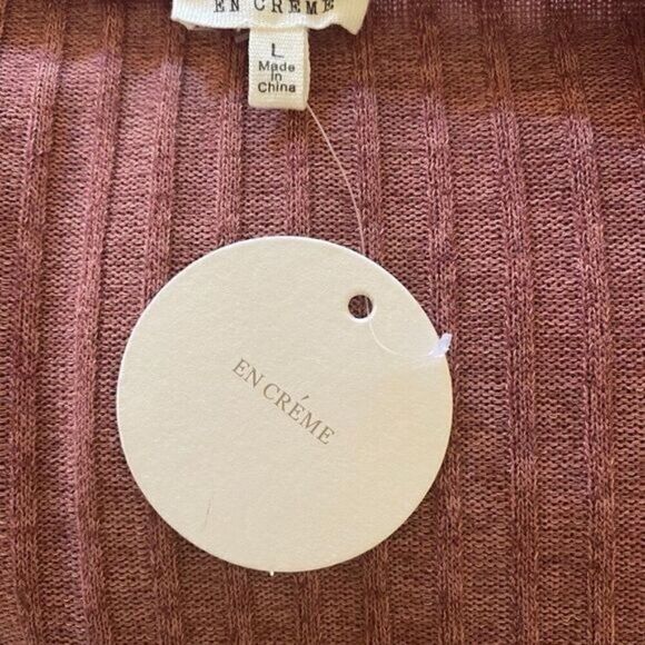 NWT En Creme women''s maroon ribbed v-neck tied front long sleeve sweater size L - Picture 9 of 11